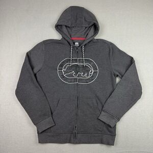 Ecko Unltd Gray Zip-Up Hoodie with Logo Mens Size Small Skater‎ Y2K Style
